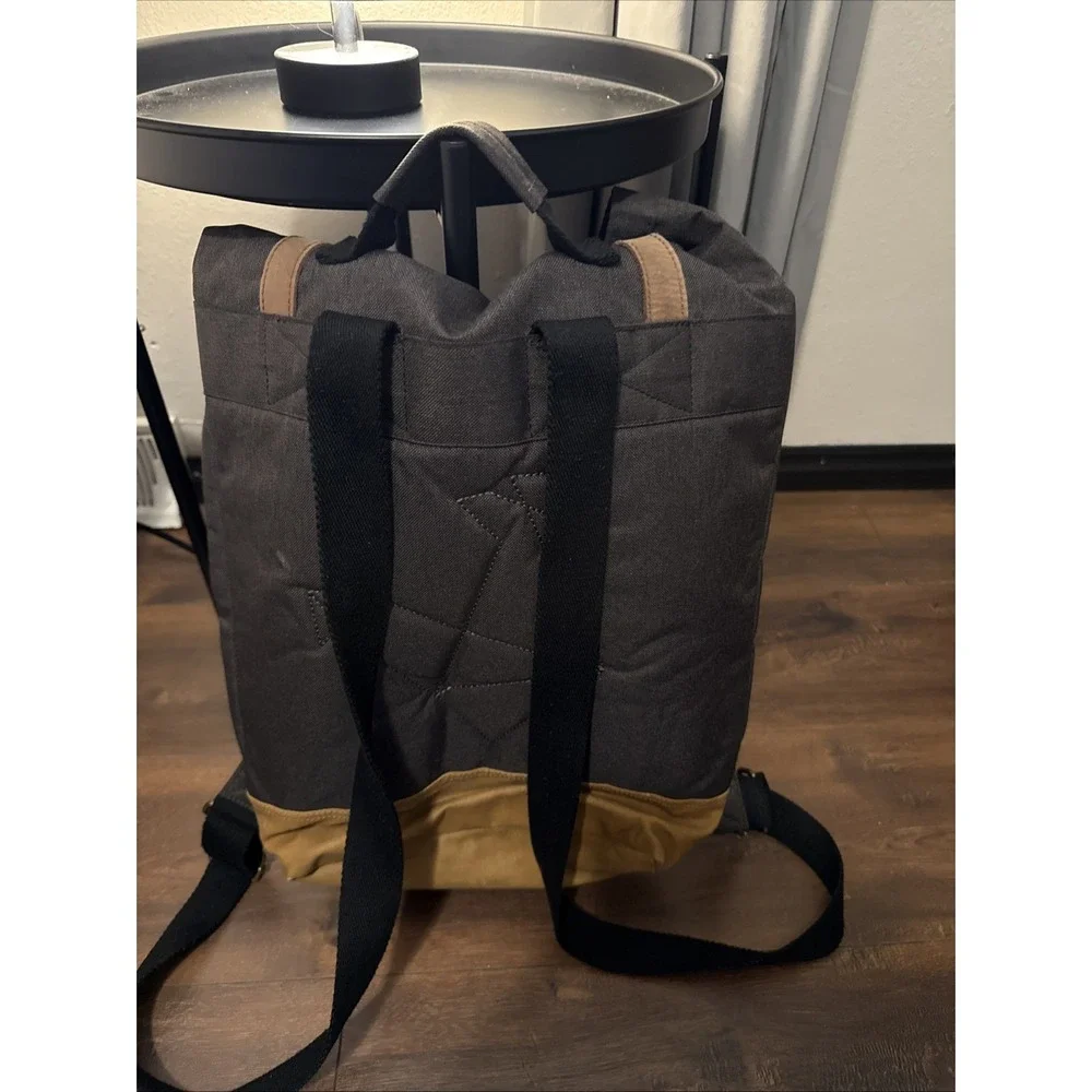 G. Ride France Roll Top Canvas Leather Backpack Dark Gray Khaki‎ Accent